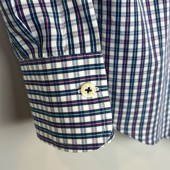 Peter Millar Seaside Finish Long Sleeve Casual Button plaid blue pink Sz Large - Picture 6 of 11